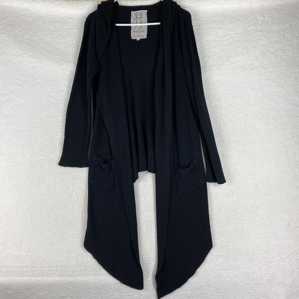 Johnny Was‎ Pete & Greta Cardigan Size XS Black Draped Hooded Open Front Long